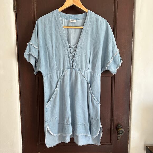 SUBOO | Dubious Hemingway Denim Chambray Raw Hem Dress Swim Cover Up| Sz 6 - Picture 4 of 10